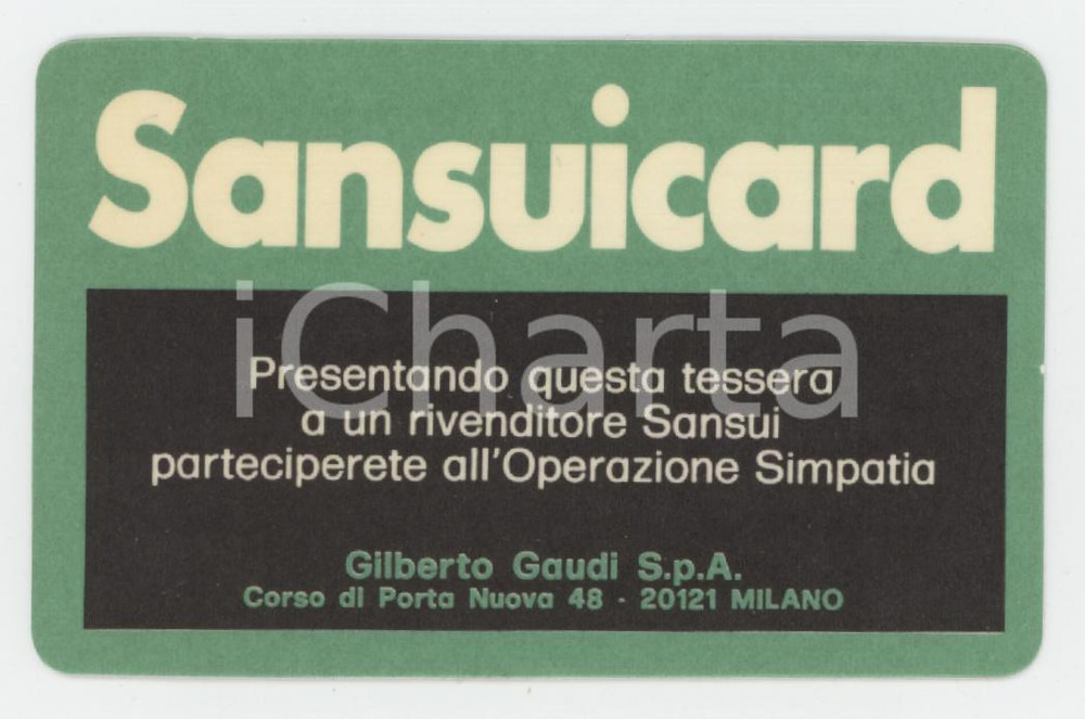 1978 MILANO Gilberto Gaudi spa SANUICARD Tessera SANSUI Operazione simpatia