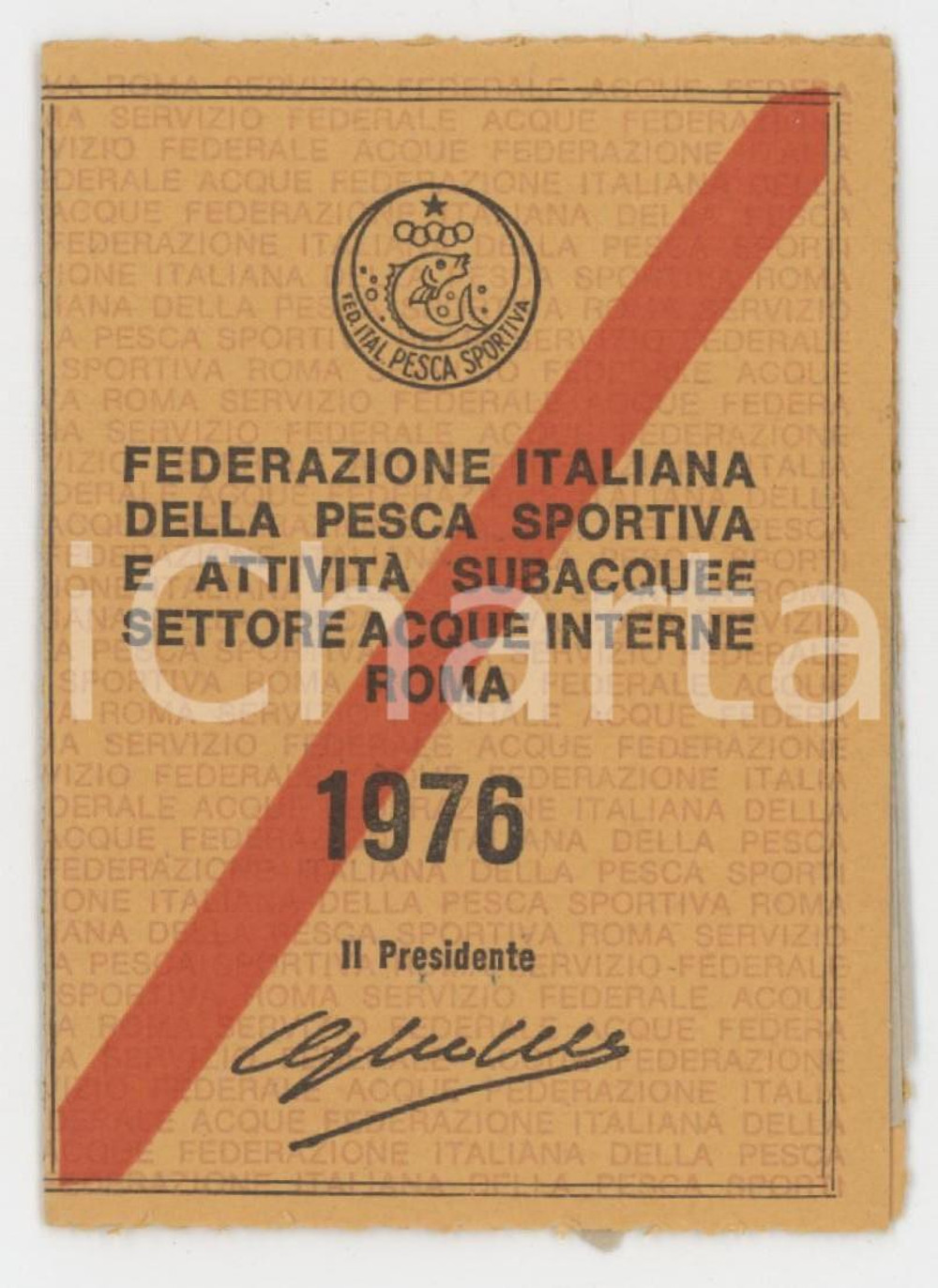 1976 MILANO - FIPS Federazione pesca sportiva - Tessera Pesca tipo B - 6x8 cm