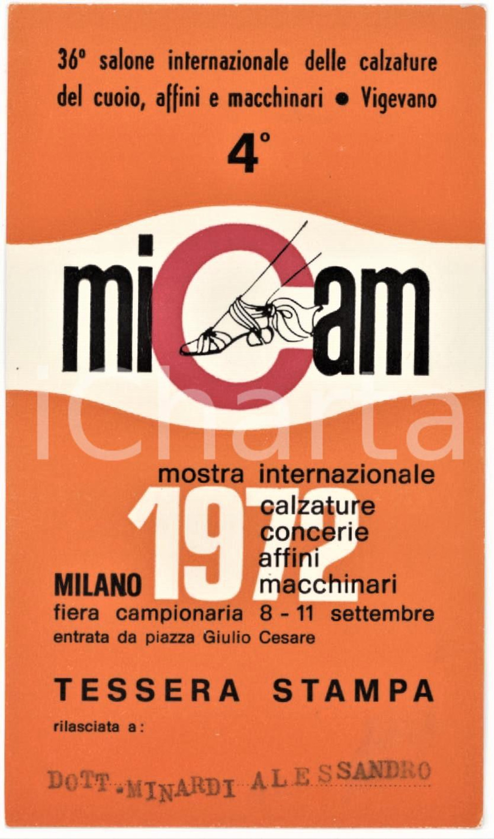 1972 VIGEVANO - MICAM Salone delle calzature - Tessera 6x12 cm