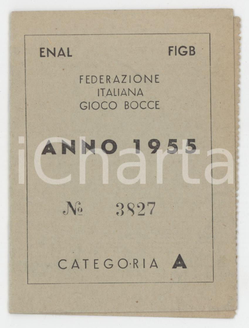 1955 MANTOVA Società Bocciofila Mantovana - Tessera FIGB Categoria A - 6x8 cm