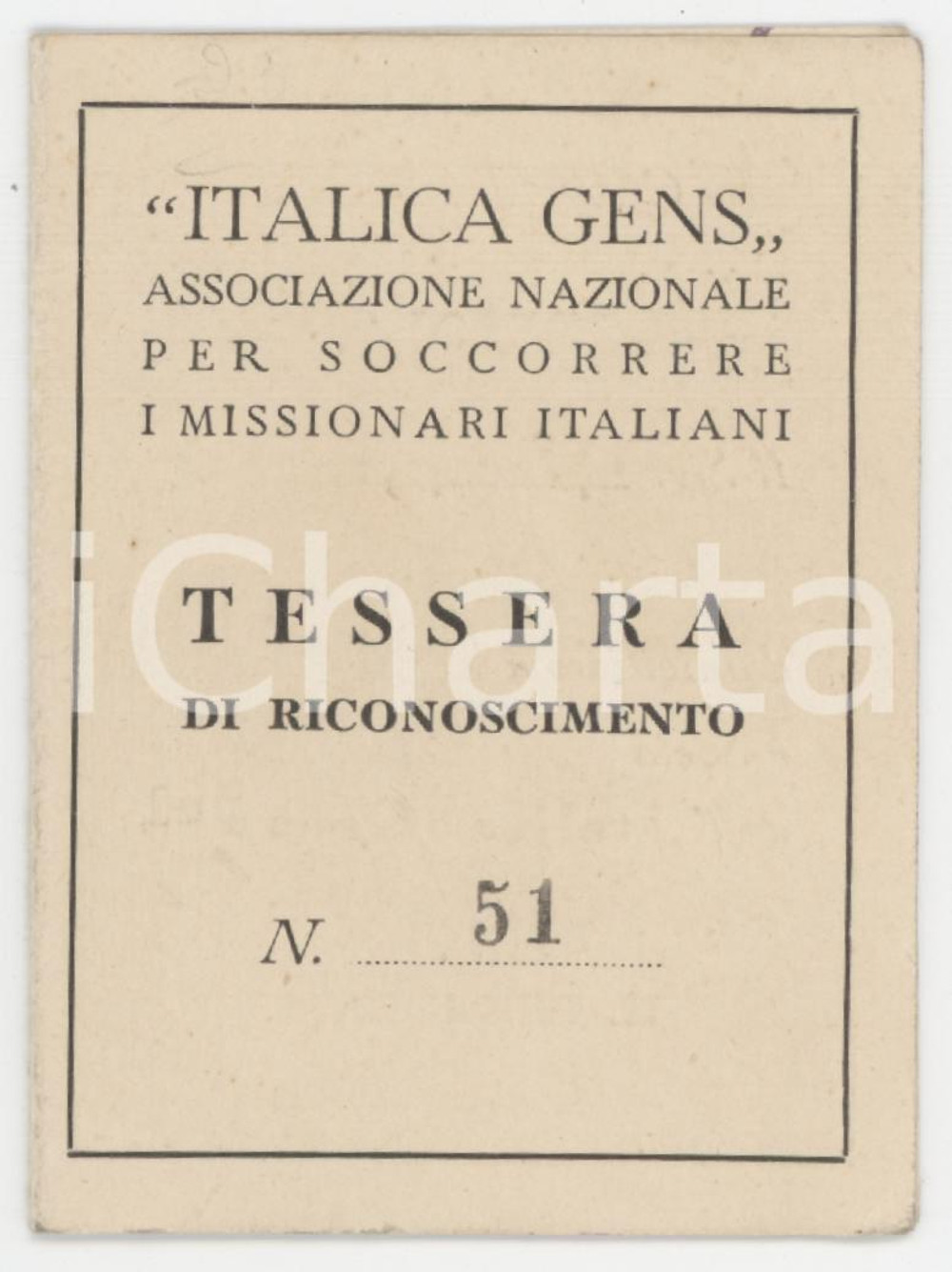 1939 BRESCIA Associazione ITALICA GENS Tessera di Ippolito CALINI - 6x8 cm