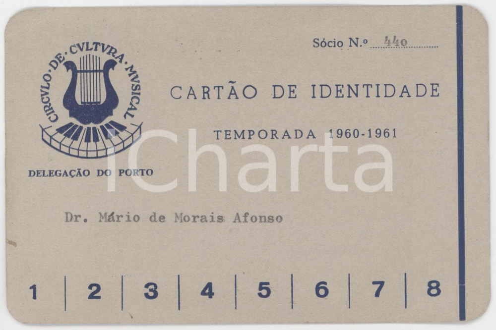 1960 PORTO - PORTUGAL Circulo de cultura musical - Cartao de identidade 12x8 cm
