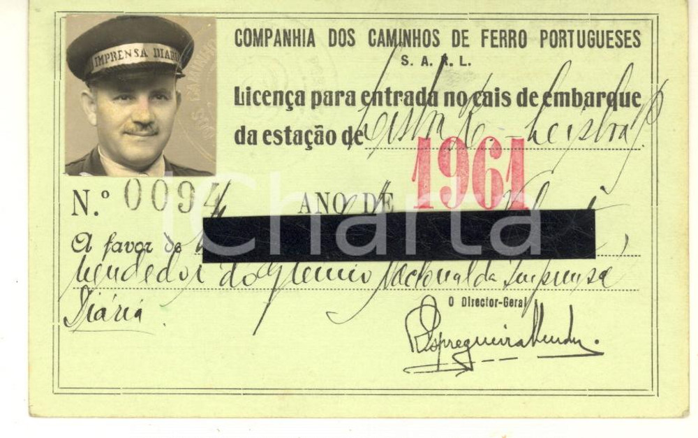 1961 PORTUGAL Companhia Caminhos de Ferro Portuguezes - Licença embarque