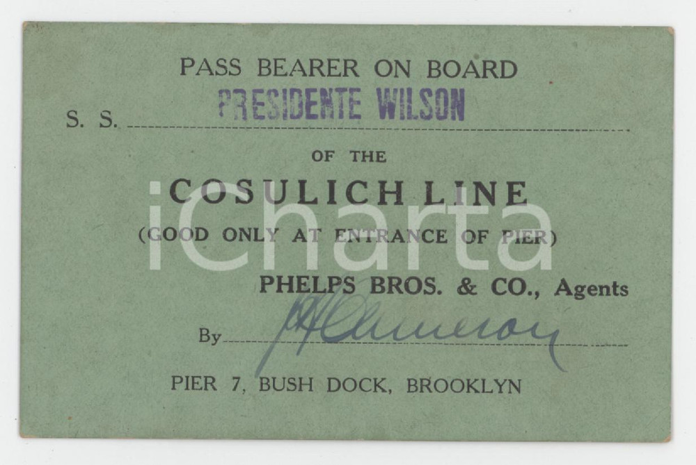 1950 ca USA - COSULICH LINE - SS President Wilson - Pass bearer on board