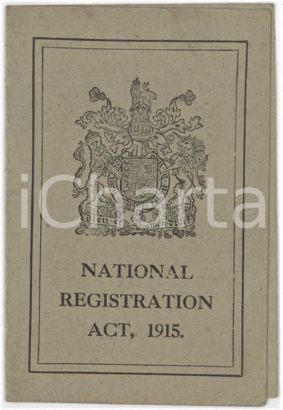 1918 UK National Registration Act - Certificate Reginald Oscar HAMBORG
