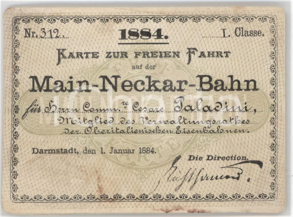 1884 DEUTSCHLAND Main-Neckar-Bahn - Karte zu freien fahrt 9x7  cm