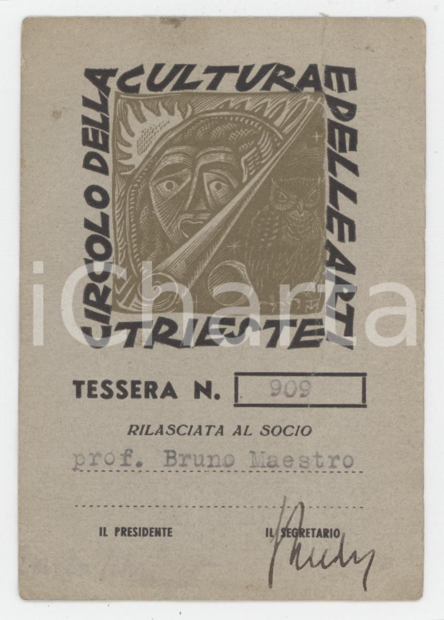 1930 ca TRIESTE Circolo della cultura e delle arti - Tessera di Bruno MAESTRO
