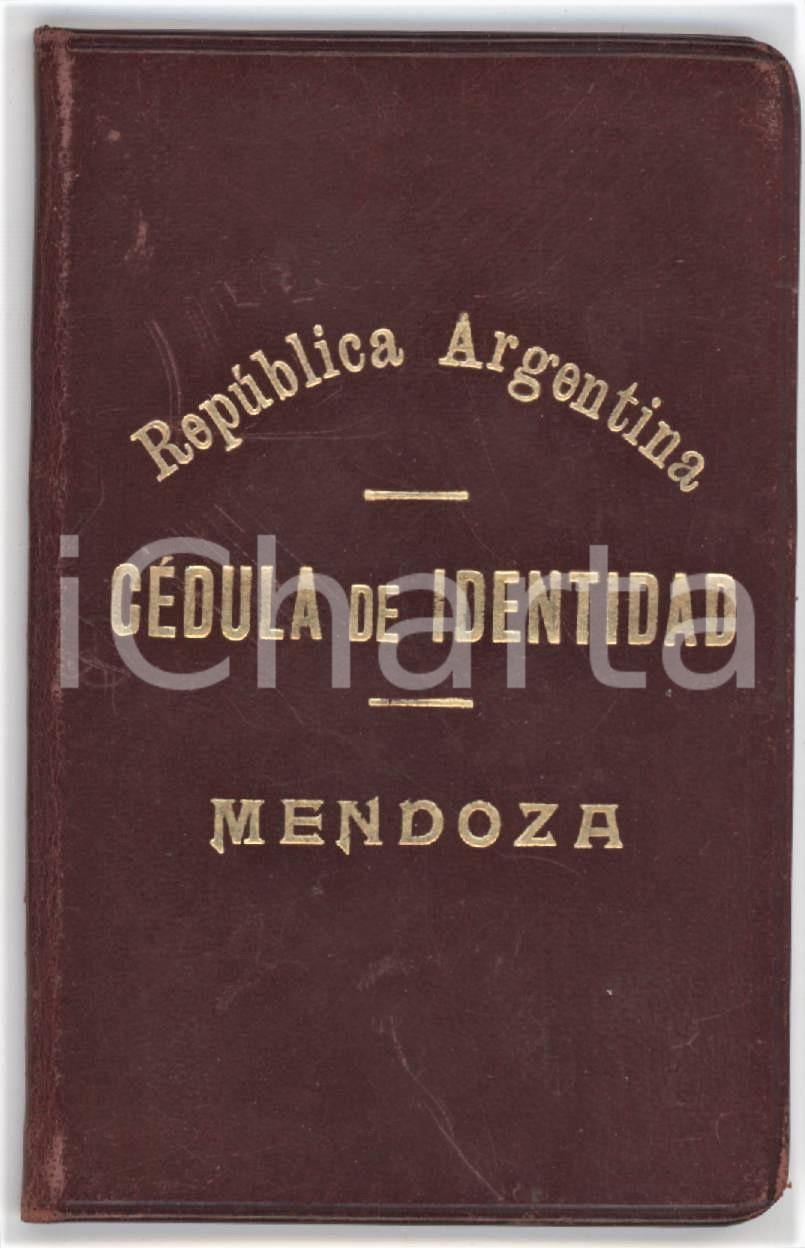 1923 MENDOZA - ARGENTINA CÃ©dula de identidad 6x10 cm Tessera d'epoca.  FAIR/discreto Lievi difetti in copertina Formato: 6x10 cm originale e autentica 1