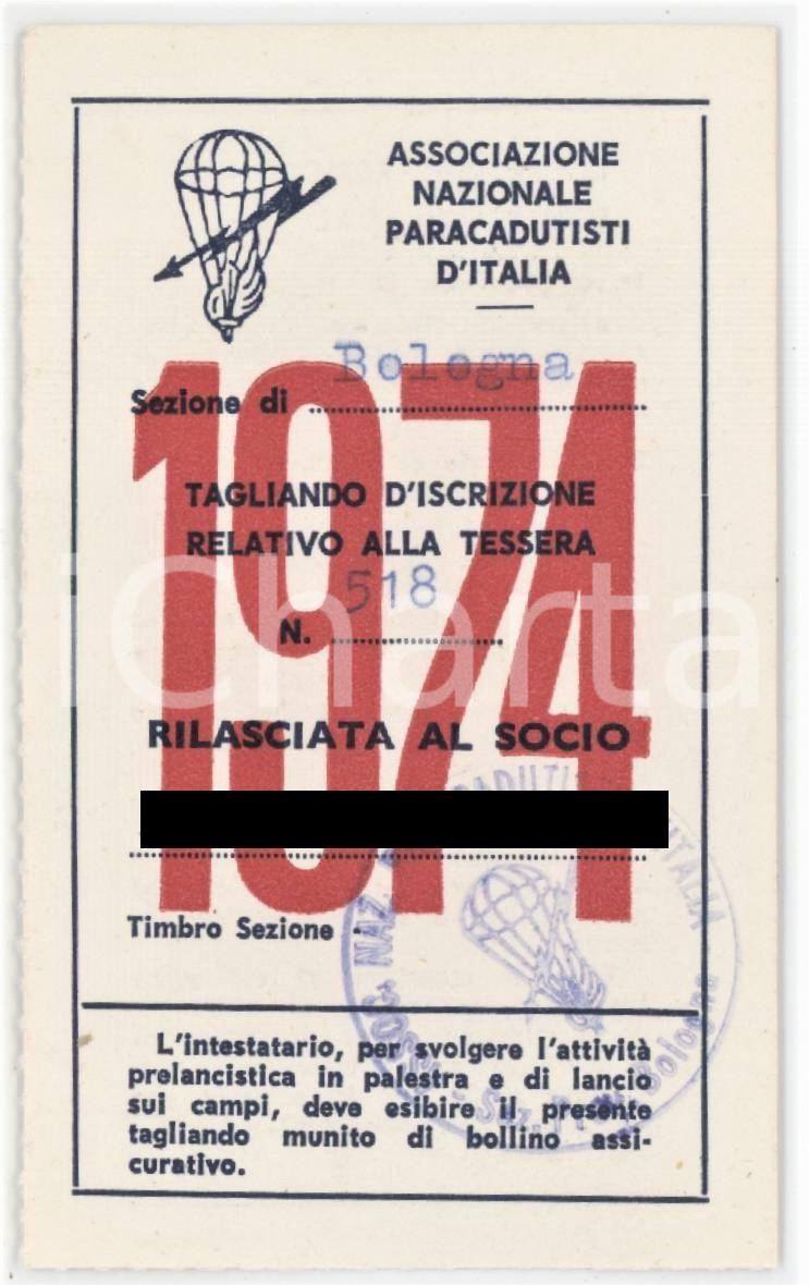 1974 BOLOGNA Associazione nazionale paracadutisti d'Italia - 6x9 cn