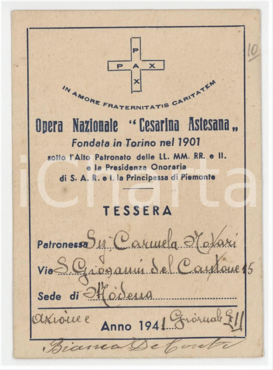 1941 MODENA Opera nazionale Cesarina Astesana - Tessera 7x10 cm