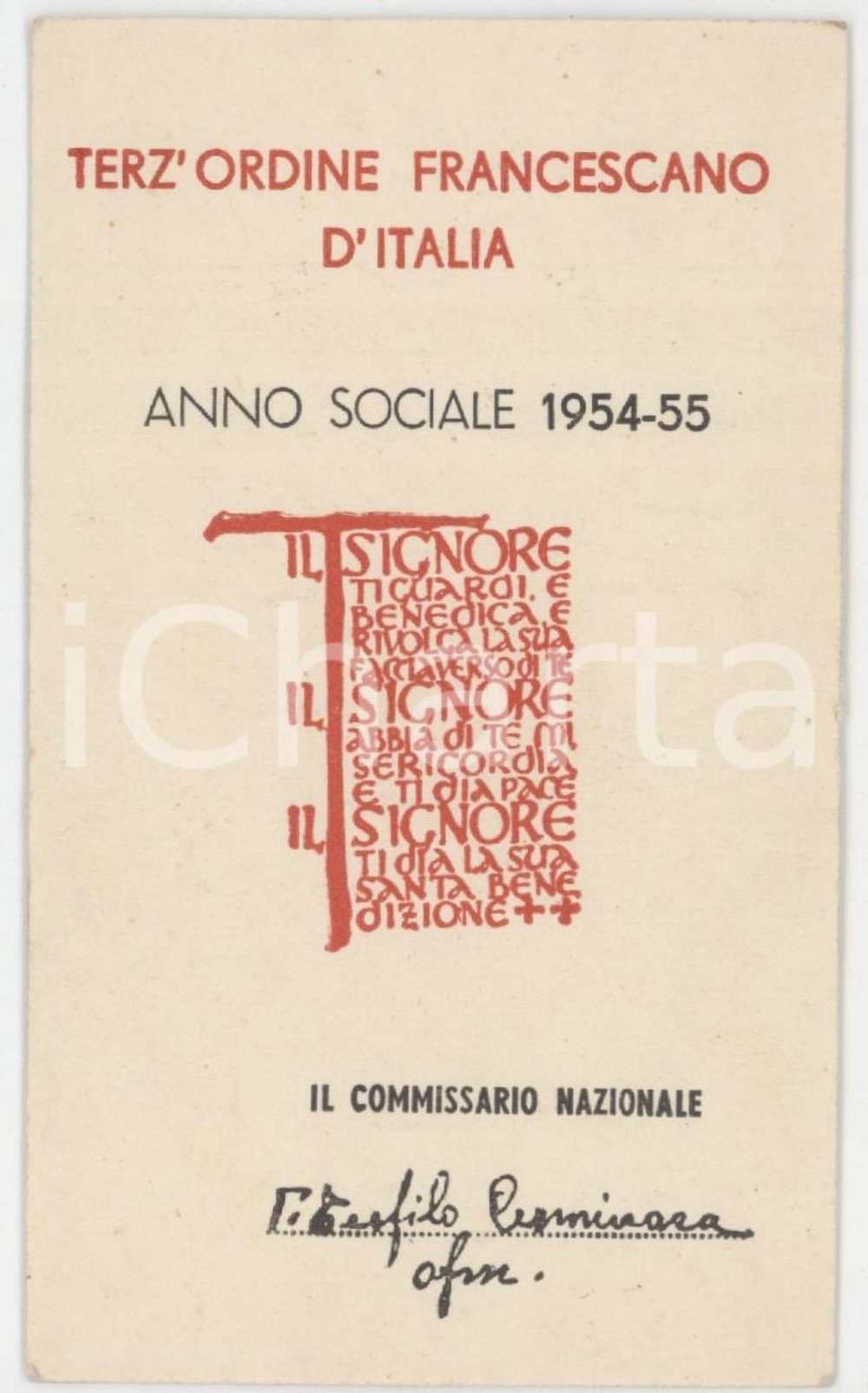 1954 PRATO Congregazione di San Domenico Terz'ordine francescano ASSISI Tessera