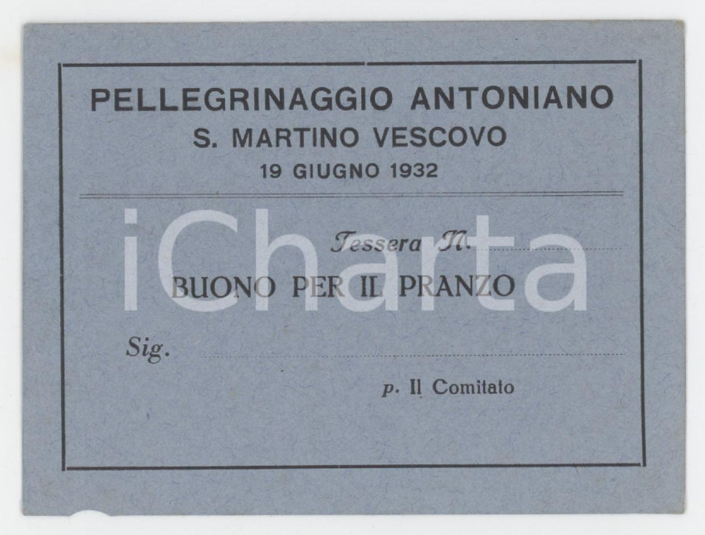 1932 PAESE Chiesa SAN MARTINO VESCONO Pellegrinaggio antoniano - Buono pranzo
