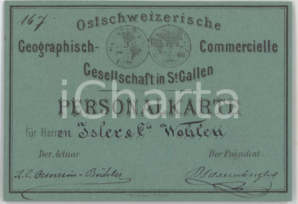 1920 ST. GALLEN Ostschweizerische Geographisch Commercielle - Personalkarte
