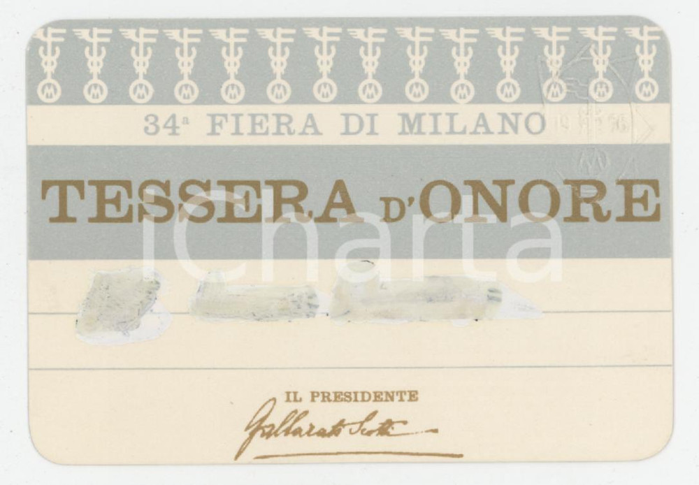 1956 - 34^ FIERA DI MILANO Tessera d'onore - 8x6 cm