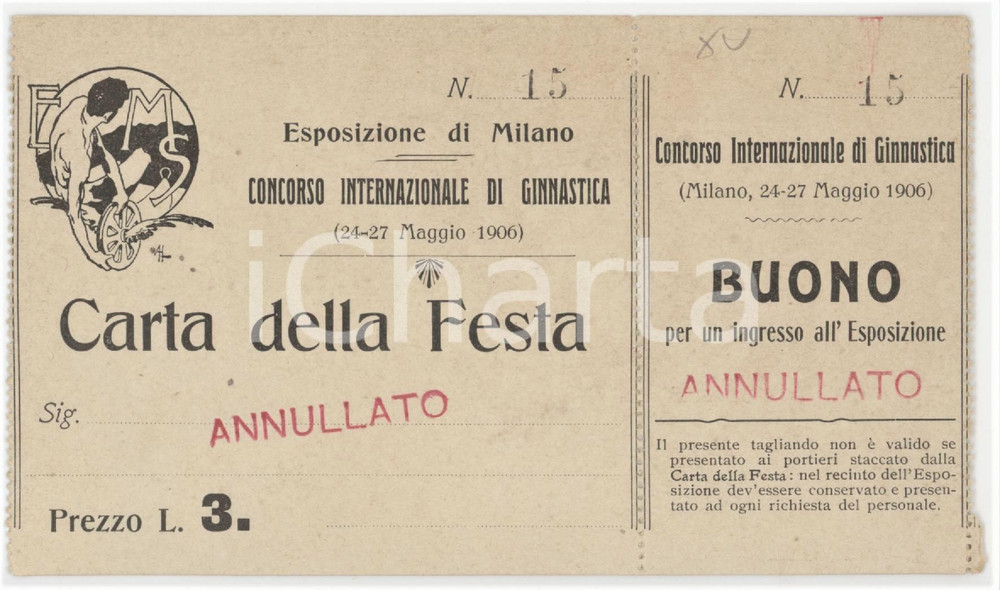 1906 ESPOSIZIONE DI MILANO Concorso di ginnastica - Carta della festa 14x8 cm