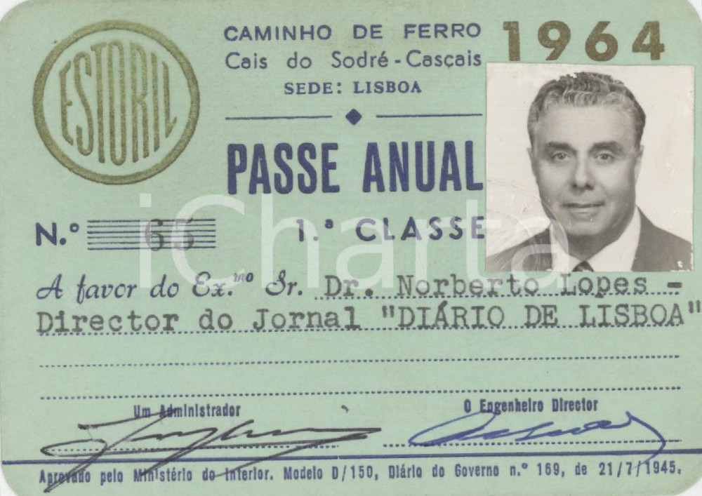 1964 ESTORIL Caminho de ferro - Passe anual Norberto LOPES Diario de Lisboa