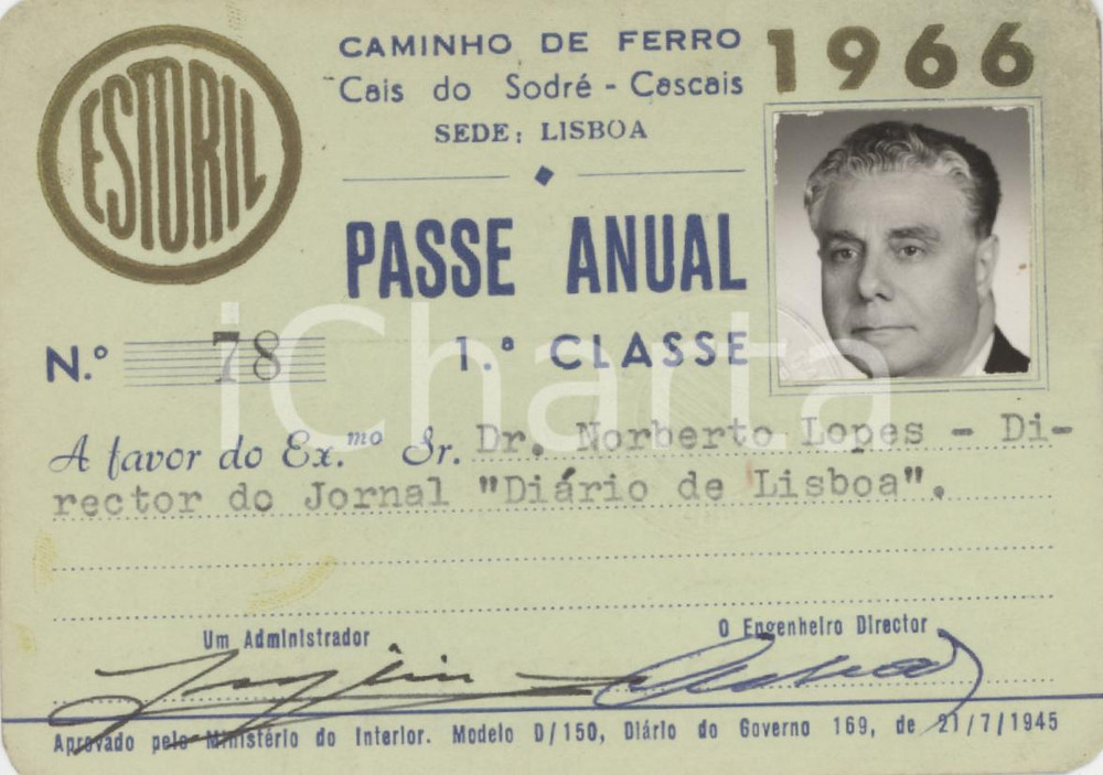 1966 ESTORIL Caminho de ferro - Passe anual Norberto LOPES Diario de Lisboa