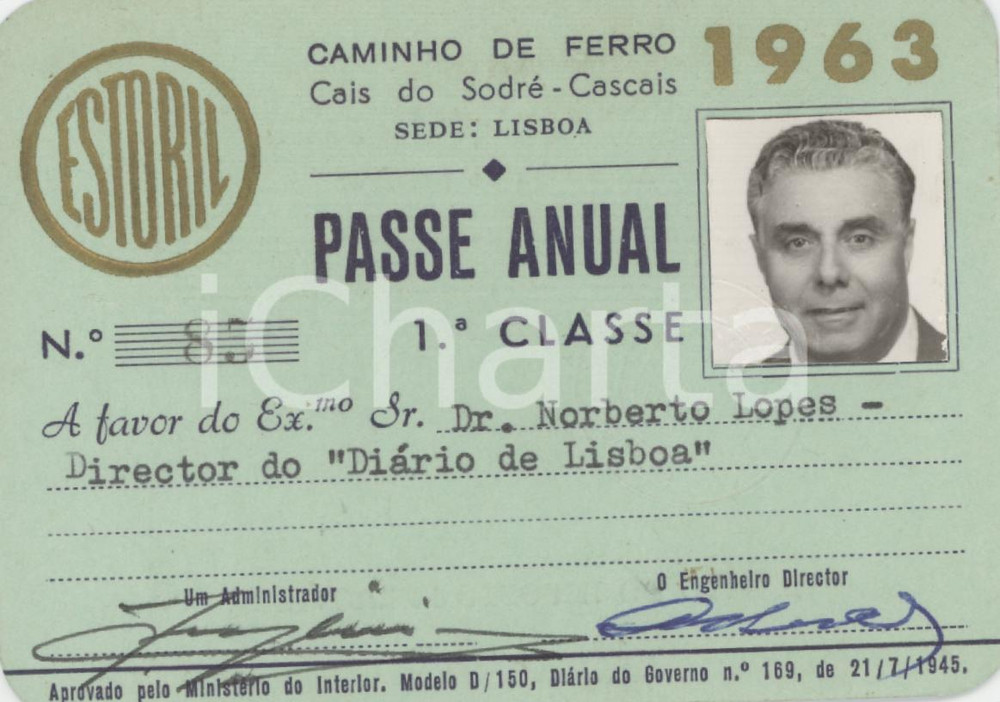 1963 ESTORIL Caminho de ferro - Passe anual Norberto LOPES Diario de Lisboa