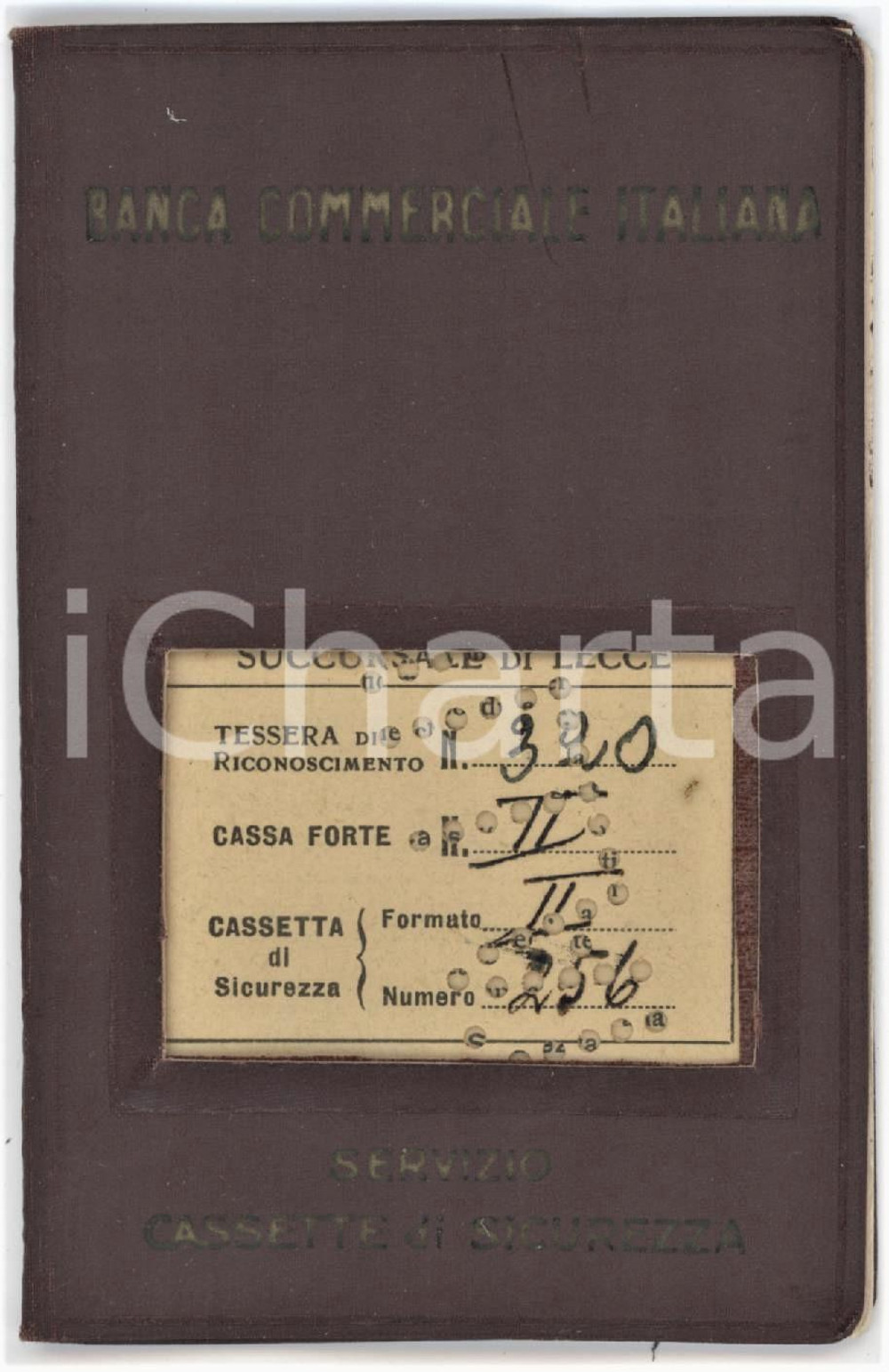 1943 BANCA COMMERCIALE ITALIANA Servizio cassette di sicurezza - Tessera 7x11 cm