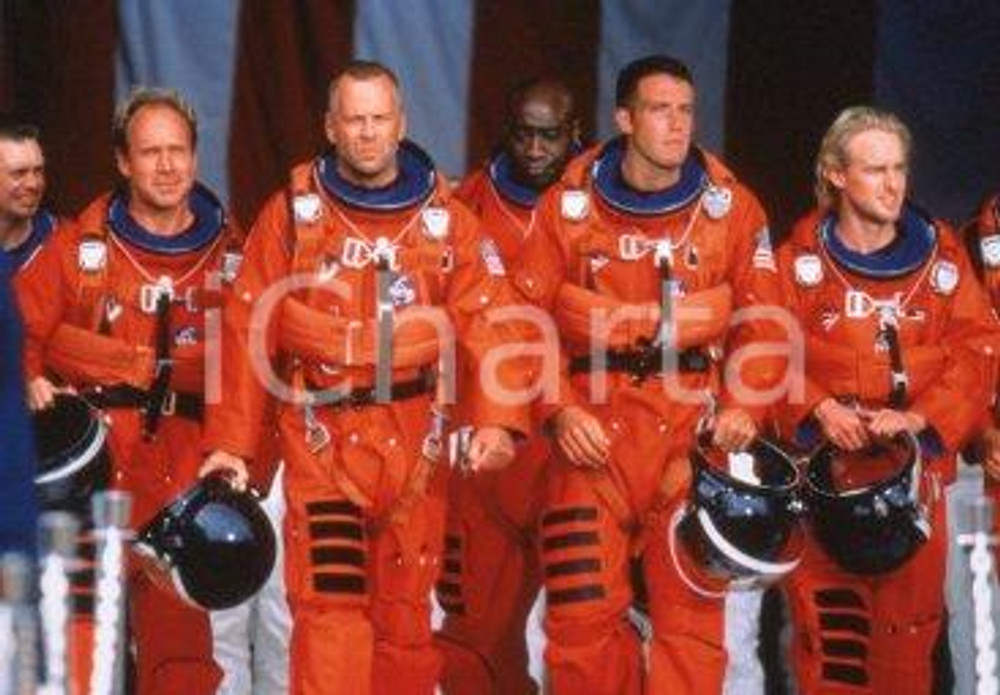 35mm vintage slide* 1998 CINEMA Armageddon cast sul set Ben AFFLECK Bruce WILLIS