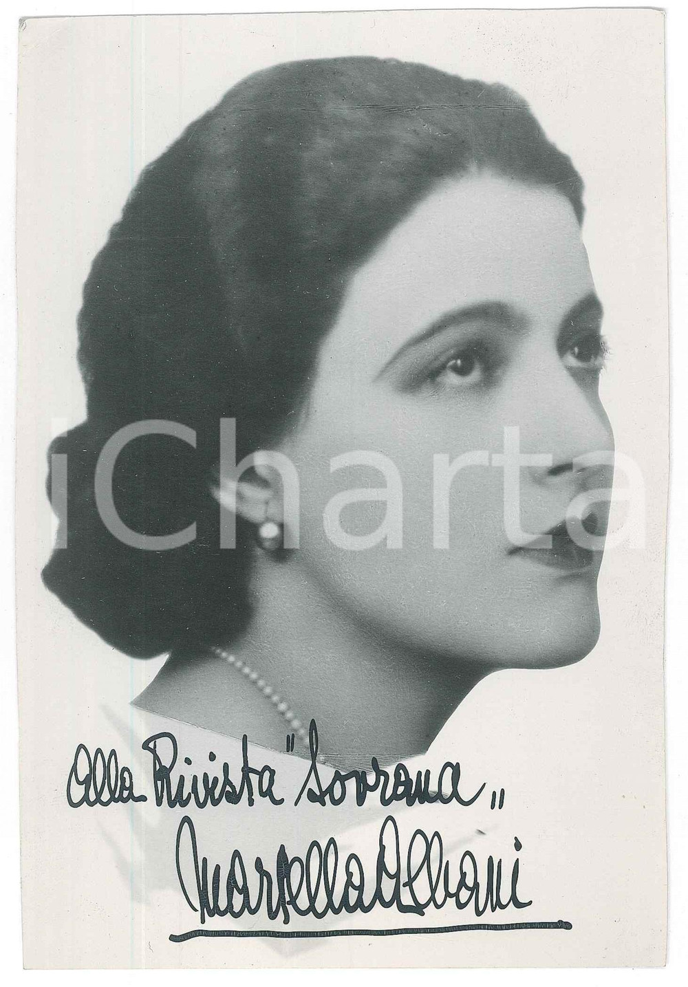 Autografo originale 1930 ca CINEMA Attrice Marcella ALBANI  Ritratto Foto con AUTOGRAFO 12x17 cm 1