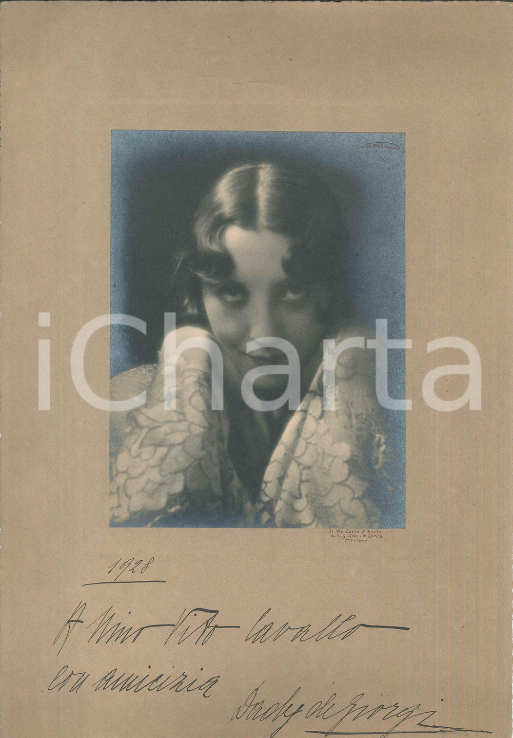 Autografo originale 1928 MILANO Attrice Dady DE GIORGI  Foto Carlo DALL ARMI con AUTOGRAFO 29x43 1