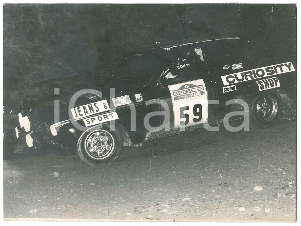 1975 RALLYE SANREMO - CORZINO e LAVAZZA su Opel Ascona 1.9 SR Foto Fotografia d'epoca.  FAIR/discreto Smussature agli angoli Formato: 24x17  cm originale e autentica 1