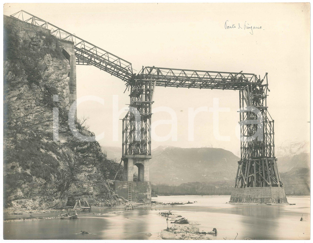 1919 Ponte di PINZANO AL TAGLIAMENTO (UD) Ricostruzione - Foto RARA 29x22 cm