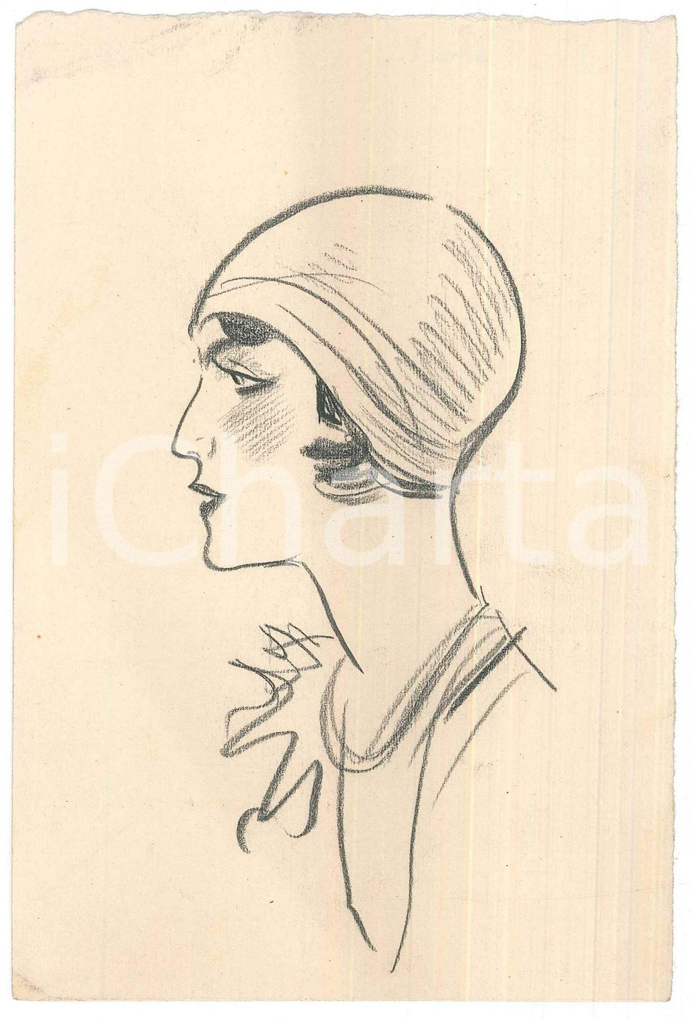 1930 ca ITALIA Illustratrice MUGNAI - Ritratto di Lina Boschi *Bozzetto 12x17 cm Bozzetto originale d'epoca, realizzato a matita su carta.Didascalia manoscritta al verso.  FAIR/discreto lievi piegature Formato: 15x19 cm originale e autentica 1
