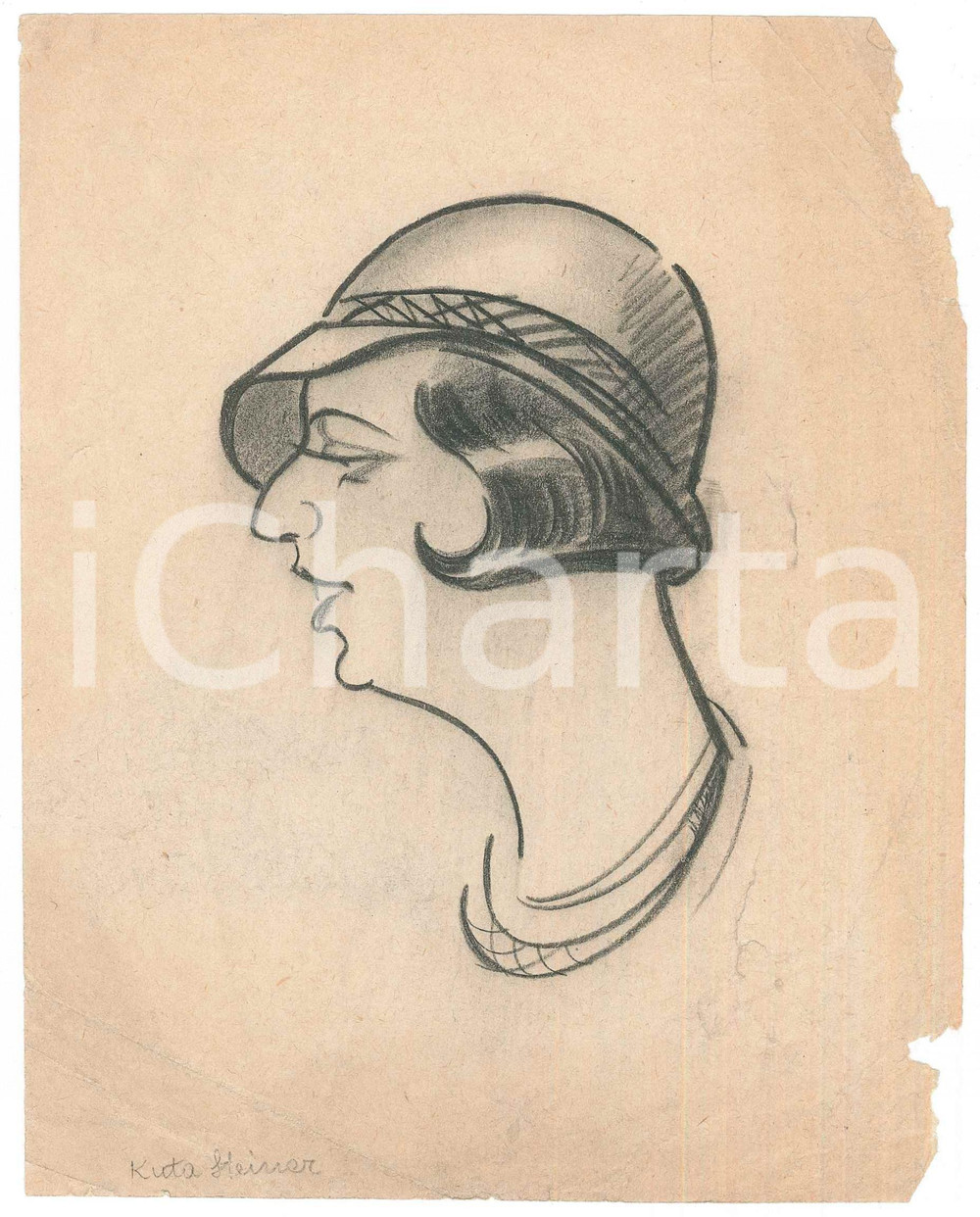 1930 ca ITALIA Illustratrice MUGNAI - Ritratto di Kuta Steiner *Bozzetto 15x19