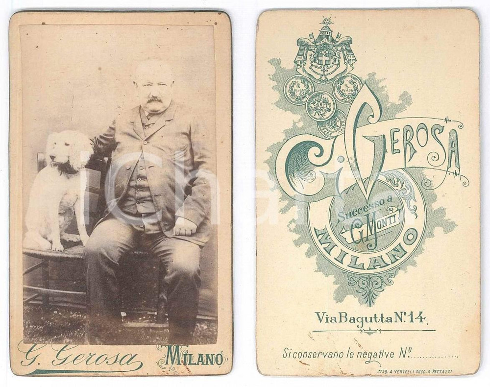 1910 ca MILANO Uomo con il suo cane - Ritratto *Foto G. GEROSA CDV