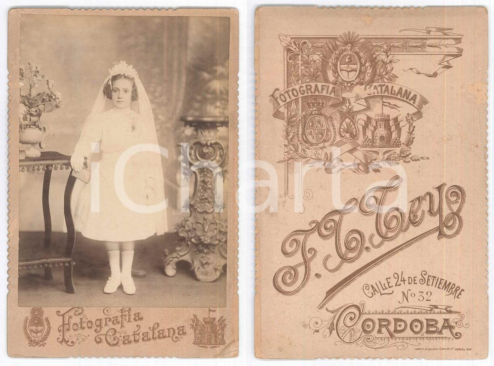 1900 ca CORDOBA / ARGENTINA Bambina alla Prima Comunione *Foto F. T. TEY