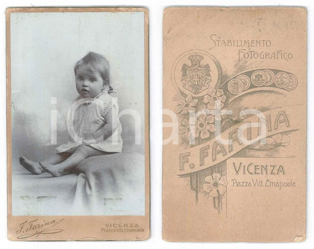 1900 ca VICENZA Bambino di pochi mesi - Ritratto *Foto F. FARINA 6x10 cm