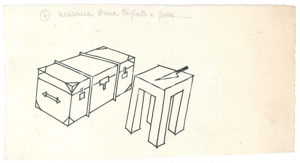 1928 Illustratore Diego SANTAMBROGIO - Nessuna donna tagliata a pezzi *Bozzetto