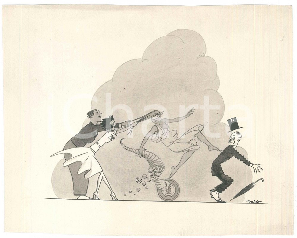 1940 ca Gino BALDO - Tavola a china FIRMATA - Fortuna - Rivista "Sovrana"