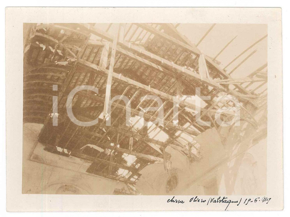 1919 WW1 OLIERO DI VALSTAGNA (VI) Ricostruzione tetto della chiesa - Foto 12x9