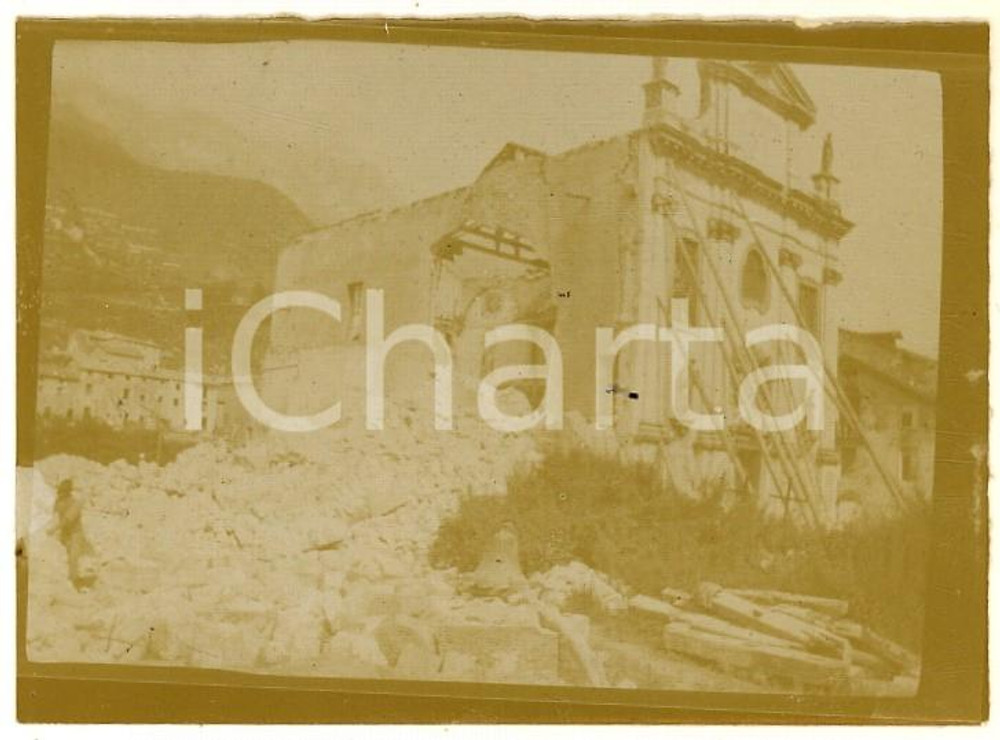 1919 WW1 OLIERO DI VALSTAGNA Danni di guerra alla chiesa - Campanile crollato