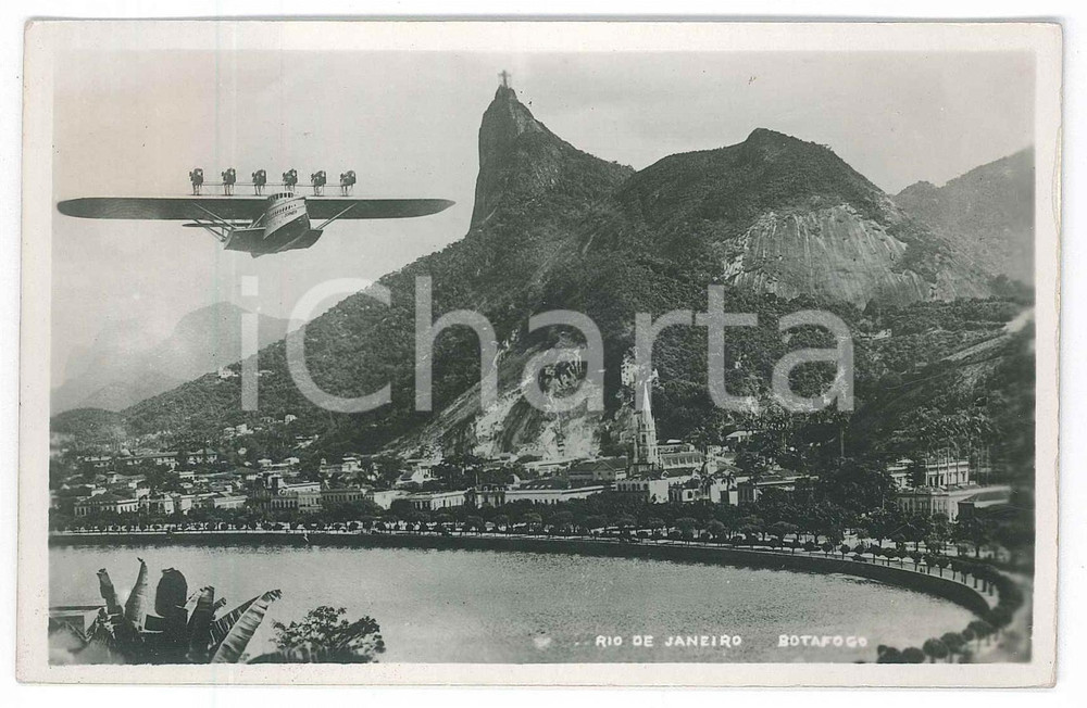 1938 RIO DE JANEIRO BRASIL Botafogo *Cartolina fotomontaggio aereo DORNIER DO X