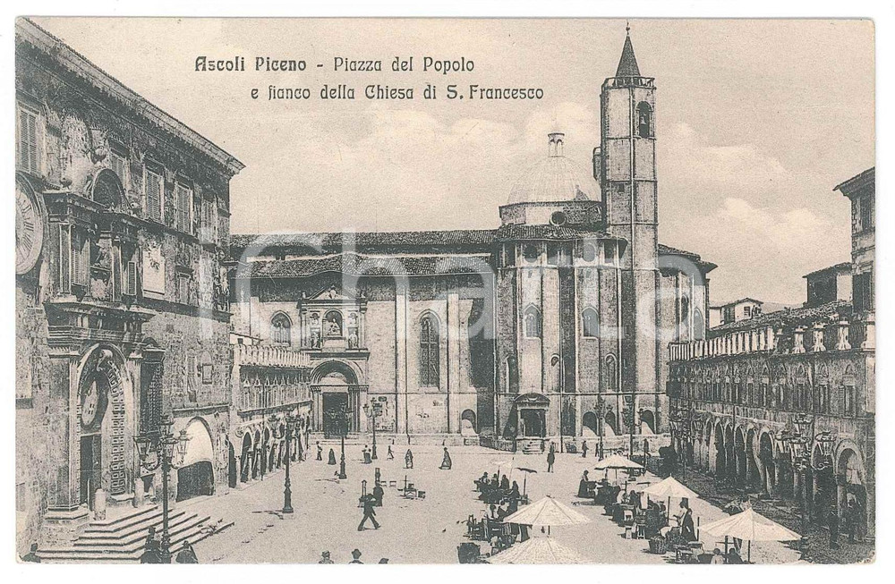 1914 ASCOLI PICENO Piazza del Popolo - Chiesa S. Francesco *Cartolina ANIMATA