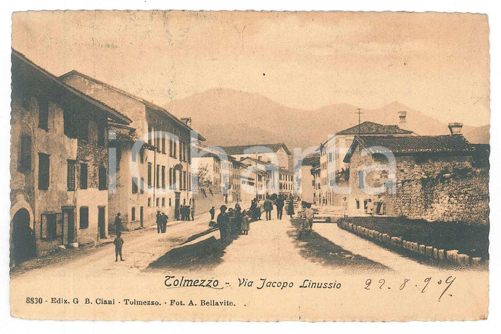 1909 TOLMEZZO (UD) Via Jacopo LINUSSIO *Cartolina ANIMATA FP VG