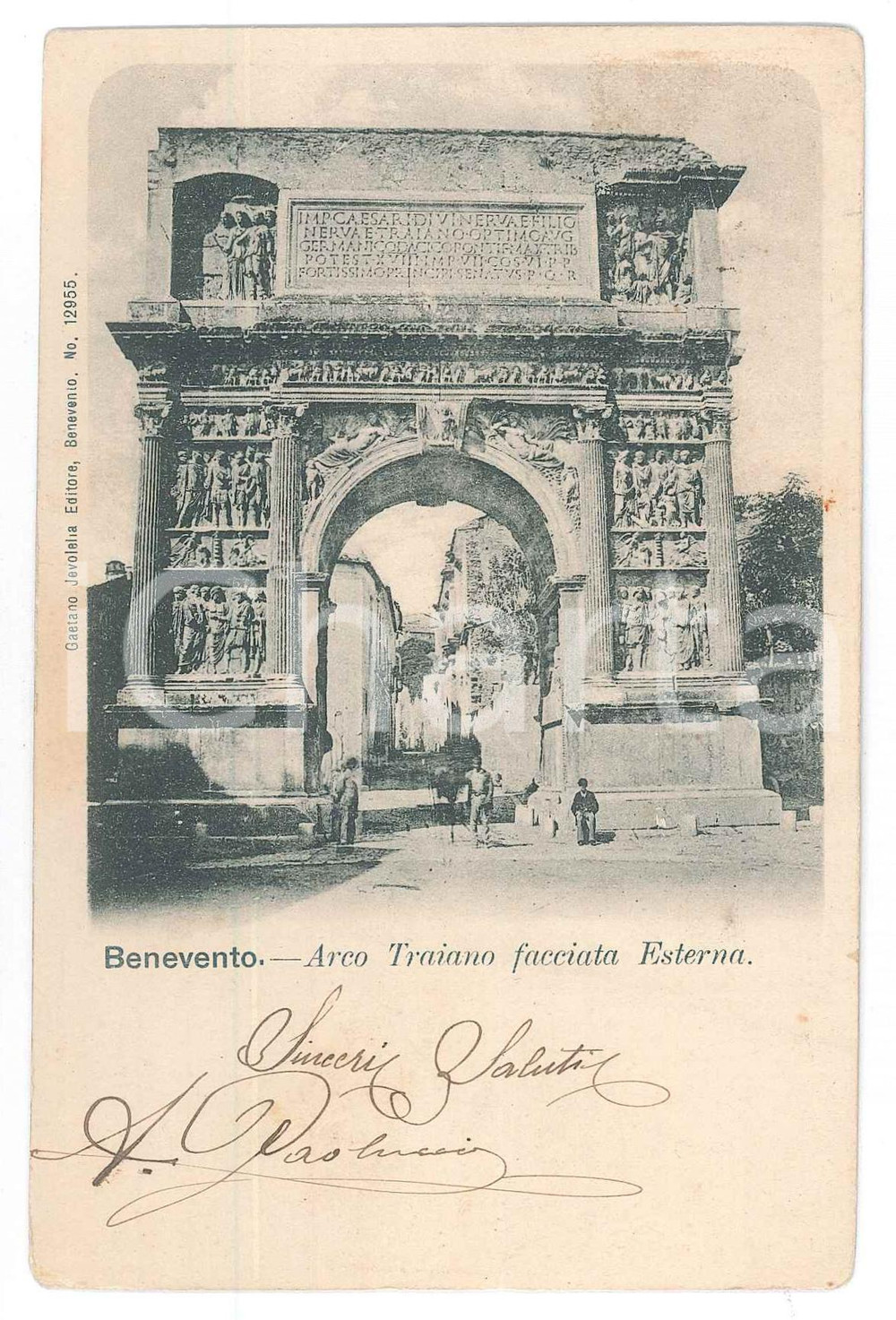 1905 ca BENEVENTO Arco Traiano facciata esterna *Cartolina ANIMATA FP VG