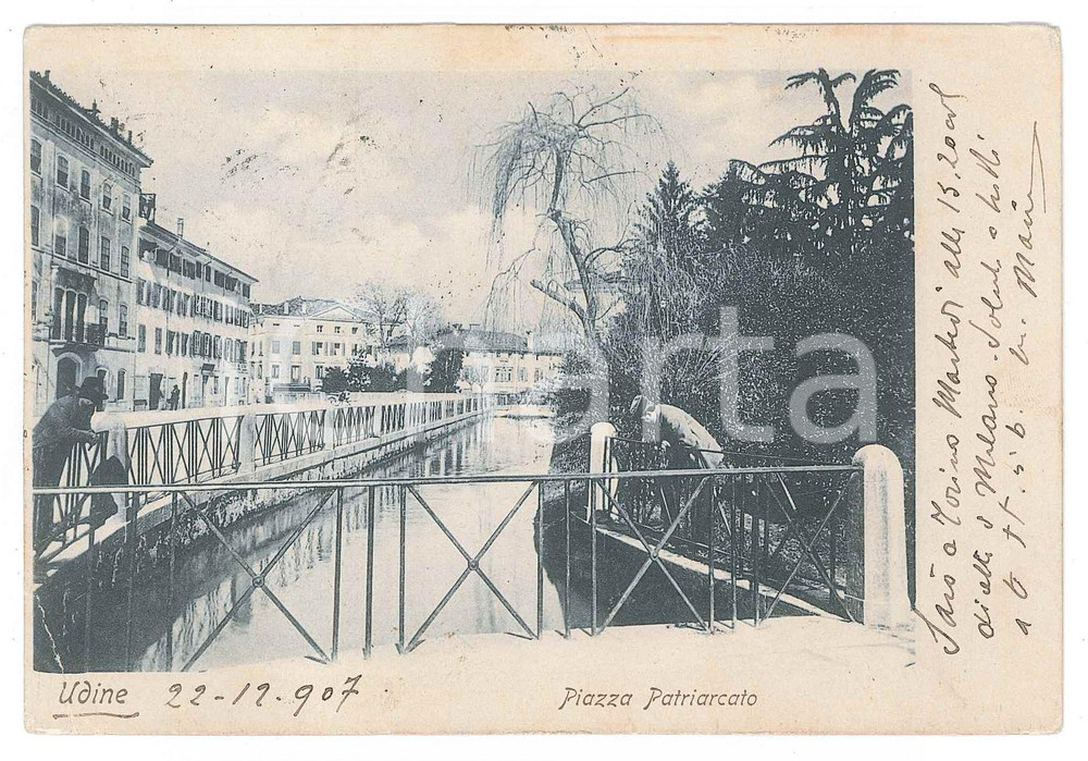 1907 UDINE Piazza Patriarcato - Veduta - Cartolina postale ANIMATA FP VG