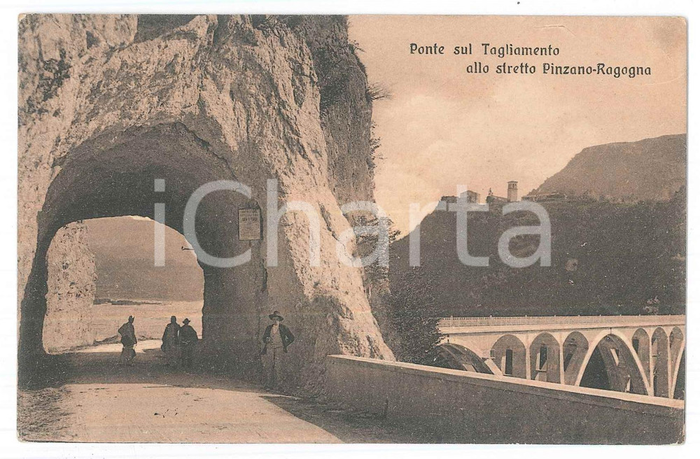 1915 FRIULI Ponte sul Tagliamento allo stretto PINZANO-RAGOGNA Cartolina ANIMATA