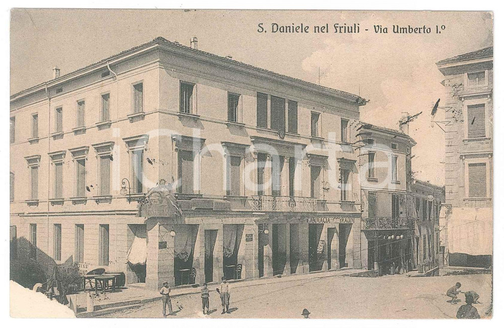 1914 SAN DANIELE DEL FRIULI (UD) Via Umberto I° - Farmacia CORRADINI *Cartolina
