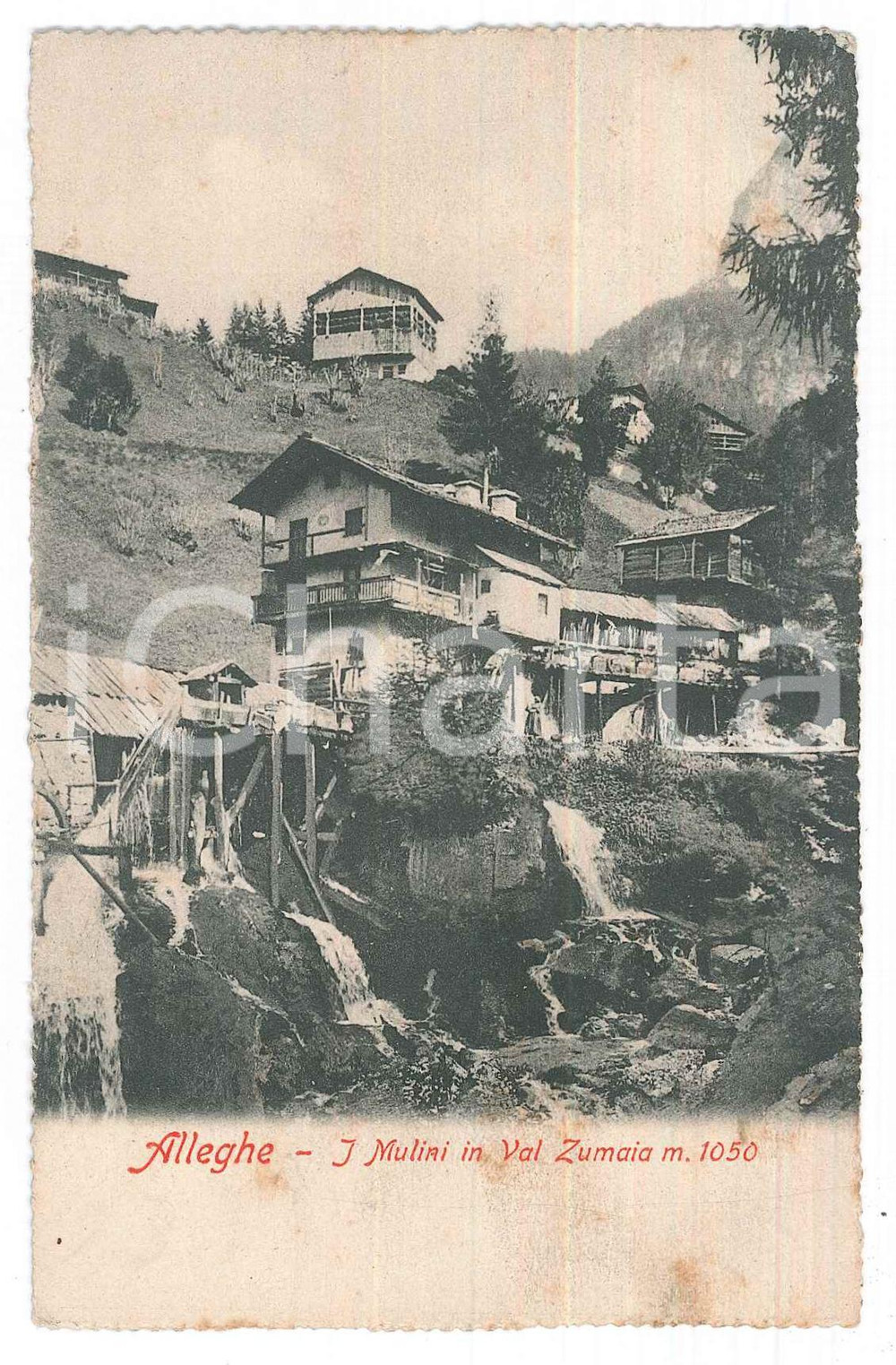 1908 ALLEGHE (BL) Mulini in VAL ZUMAIA *Cartolina postale FP VG