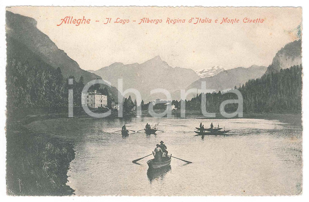 1908 LAGO DI ALLEGHE Albergo Regina d'Italia e Monte Civetta - Cartolina ANIMATA
