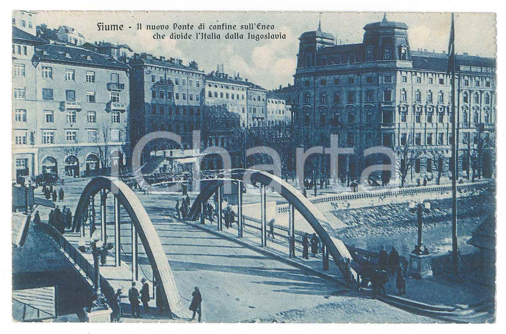 1933 FIUME Il nuovo ponte di confine sul Fiume Eneo - Cartolina ANIMATA FP VG