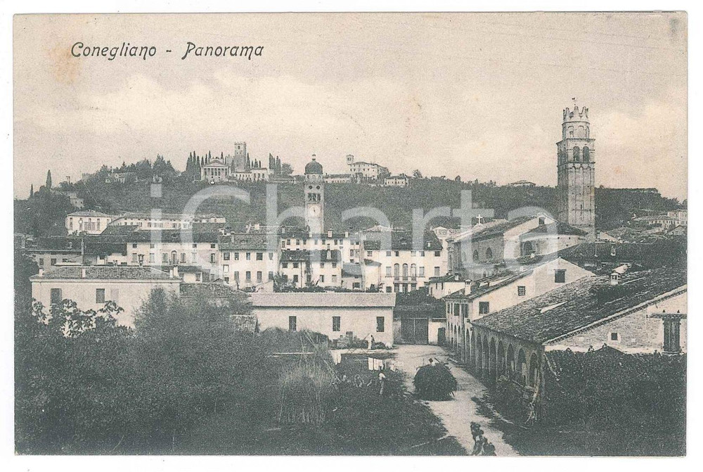 1908 CONEGLIANO Panorama con il Duomo - Cartolina FP VG