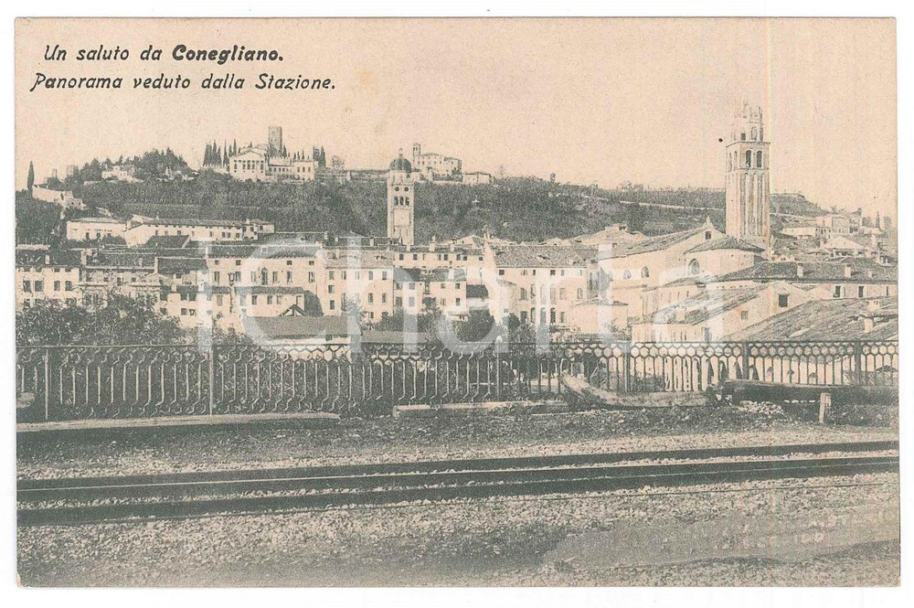 1908 CONEGLIANO Panorama dalla stazione ferroviaria - Cartolina FP VG