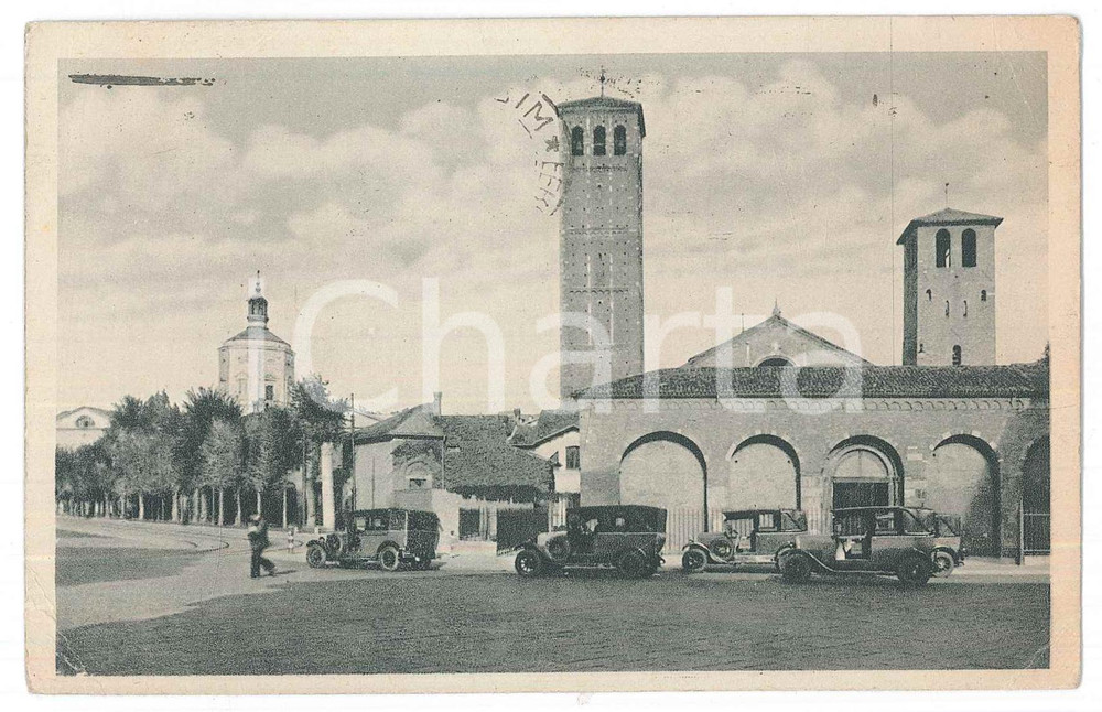 1937 MILANO Basilica di S. Ambrogio - Veduta *Cartolina ANIMATA auto FP VG